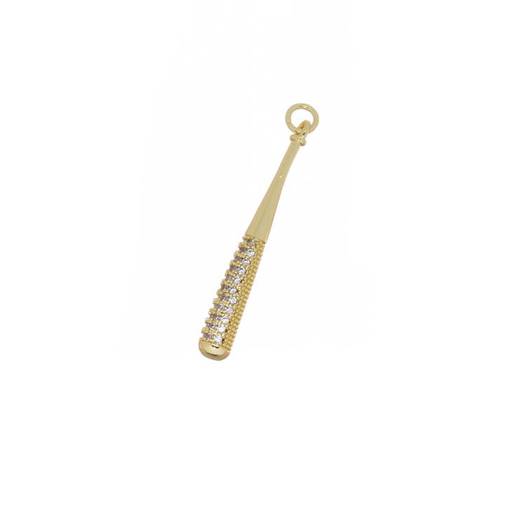 Jewel Pledge - Wholesale Individual charm/pendant - Gold CZ Baseball Fan Charm Baseball Bats for jewelry CPG2586