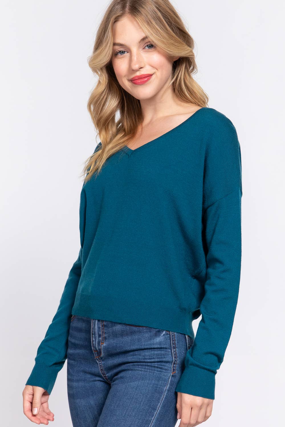 Active Basic | Active USA – Engroshandel Pullover - Dame – Viscose trøje med v-udskæring, lange ærmer og krydset rygrem6