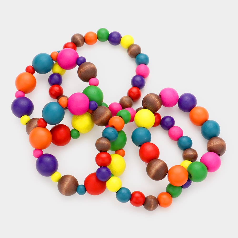 Sensibling Corp. - Wholesale Beaded Bracelet - 5PCS - Colorful Wood Stretch Bracelets1
