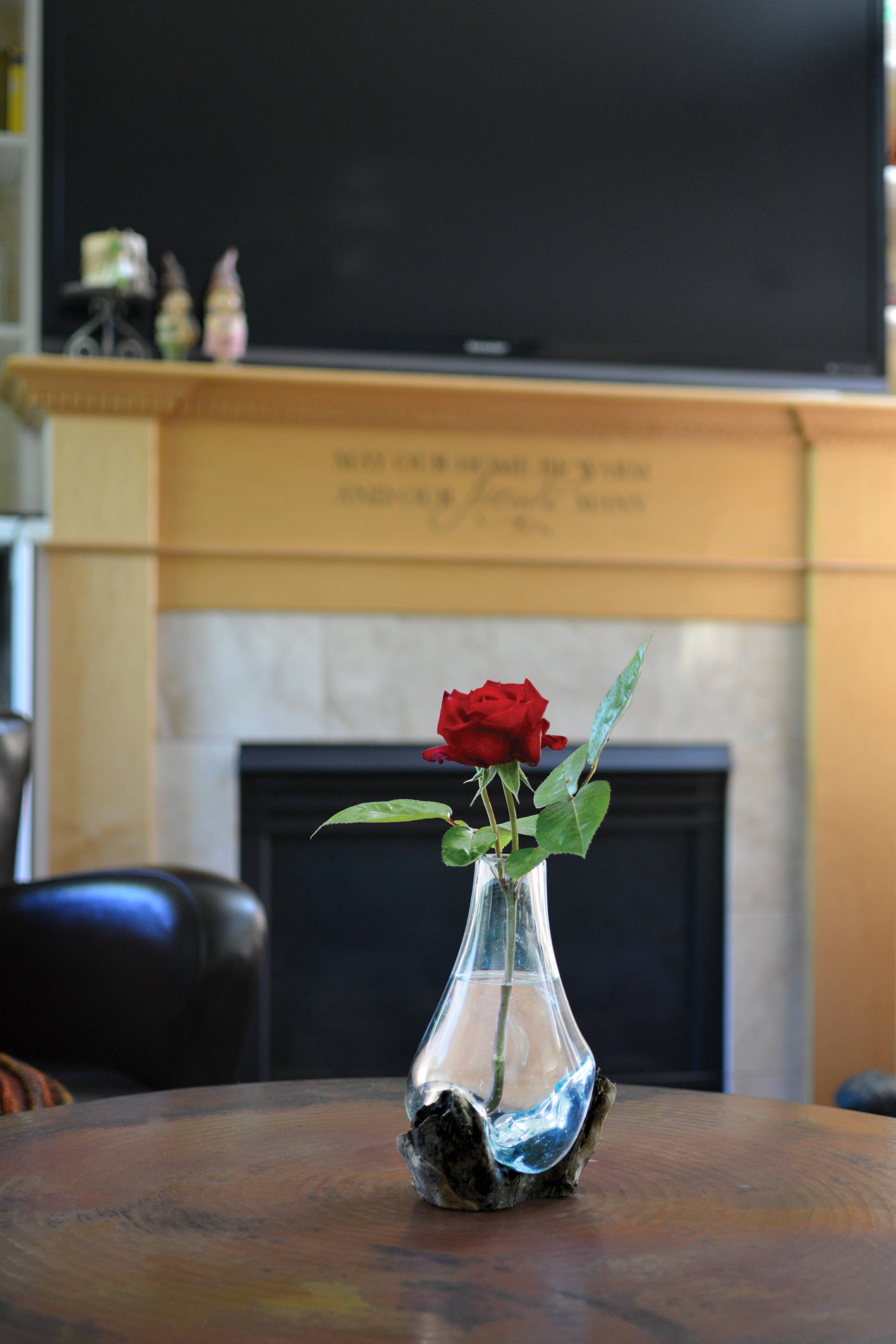 Cohasset Gifts - Vente Vases - Vase en verre soufflé et bois - environ 25 cm de hauteur