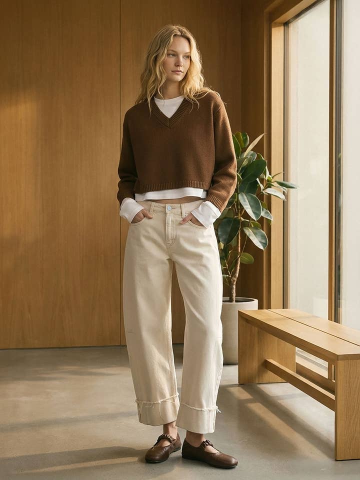 HIGH RISE SIDE PANEL CROP CUFFED BARREL JEANS F9129WCG for wholesale by FLYING MONKEY