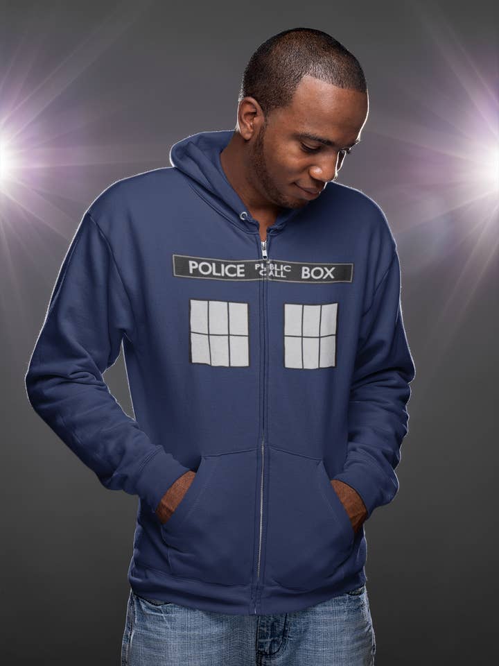 Official Store - Wholesale Hoodie - Men's - Doctor Who - Large TARDIS Men's Zippered Hoodie3