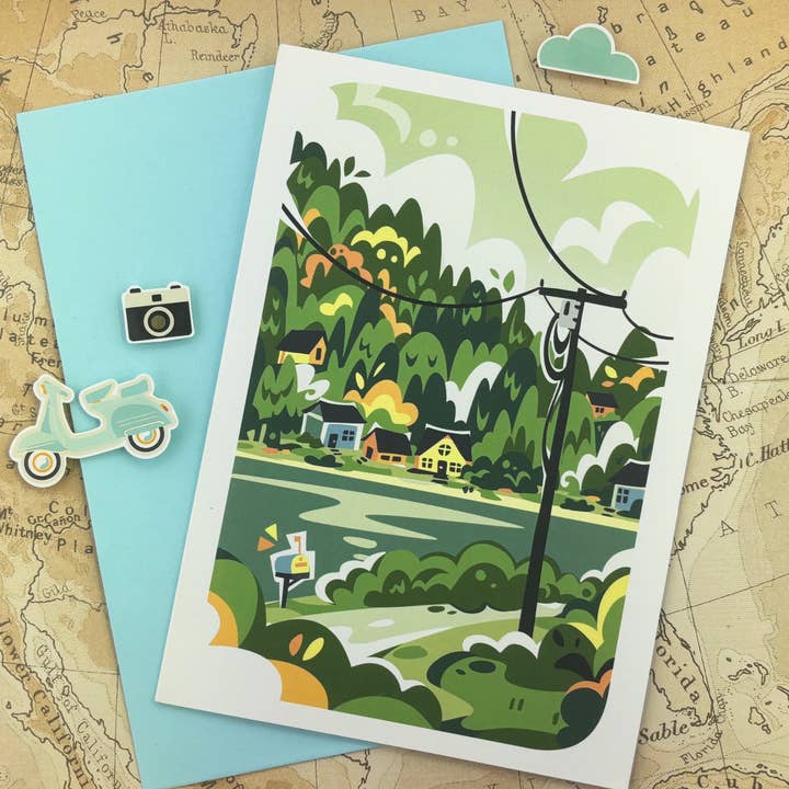 illumerie - Vente Cartes de voyage - Carte de vœux de voyage Puget Sound Trees de Bainbridge Island