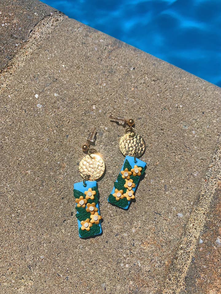 Yellow Daisy Floral Bars for wholesale by Polymearrings Jewelry Co.