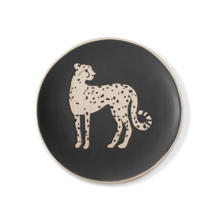Fringe Studio - Wholesale Decorative Tray - Stoneware Round Medium Tray - Cheetah