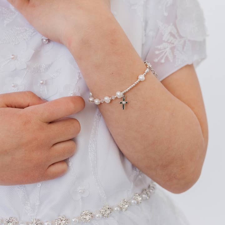 Cherished Moments - Wholesale Beaded Bracelet - Kids - Sterling Silver Girls First Communion Rosary Bracelet Gift