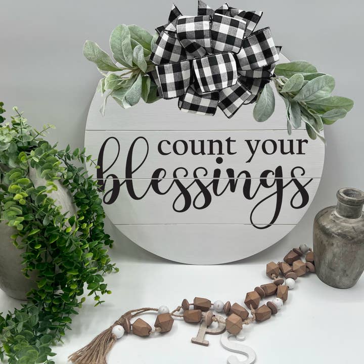Count Your Blessings - 18” White Faux Pallet Door Hanger for wholesale by Plain&Simple Decor