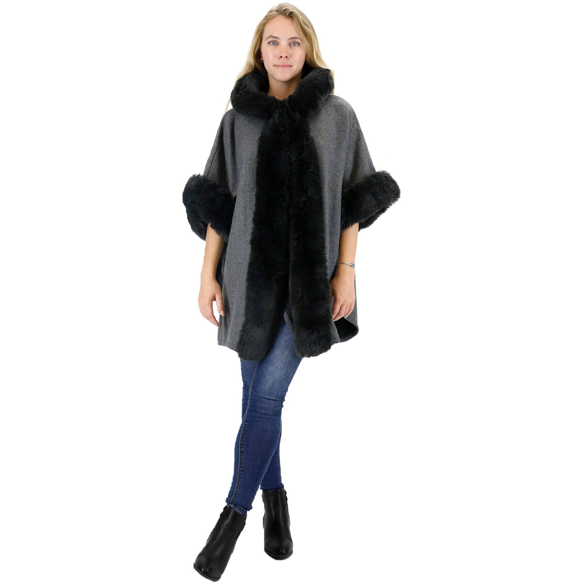 TAPA fashion - Wholesale Fur/Faux Fur Coat - Women's - Fur Hoodie Shawl P183 (3PC)15