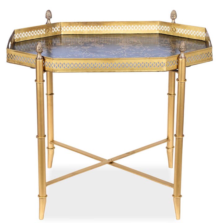 Black OCTAGON TRAY WITH GOLD TABLE for wholesale by The Enchanted Home
