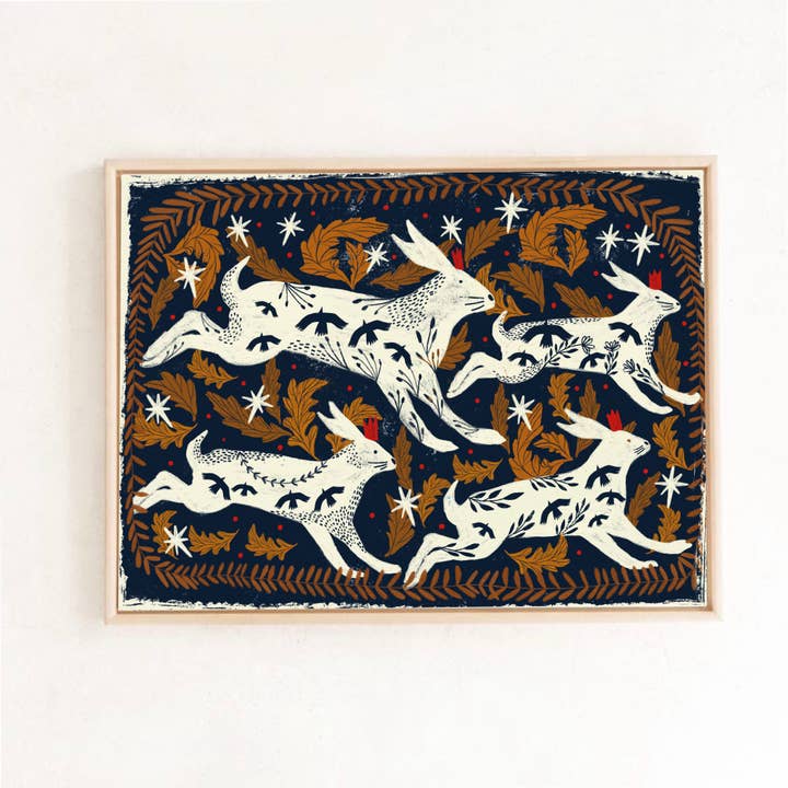Carole Hillman - Wholesale Art Print - Hares dark blue background print4
