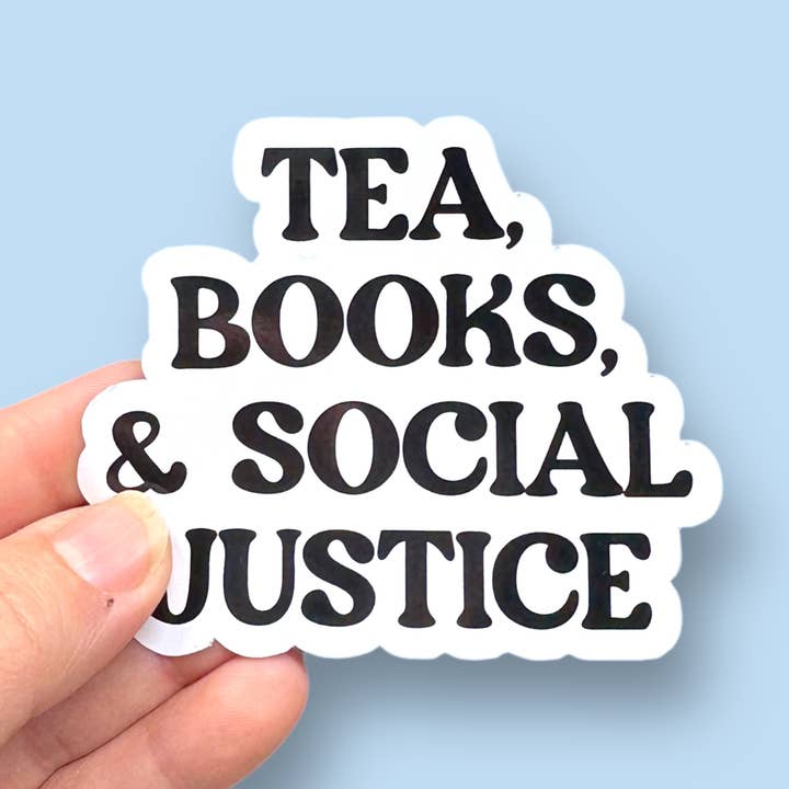 autocolante de vinil de chá, livros e justiça social por atacado de Anthem Sticker Company