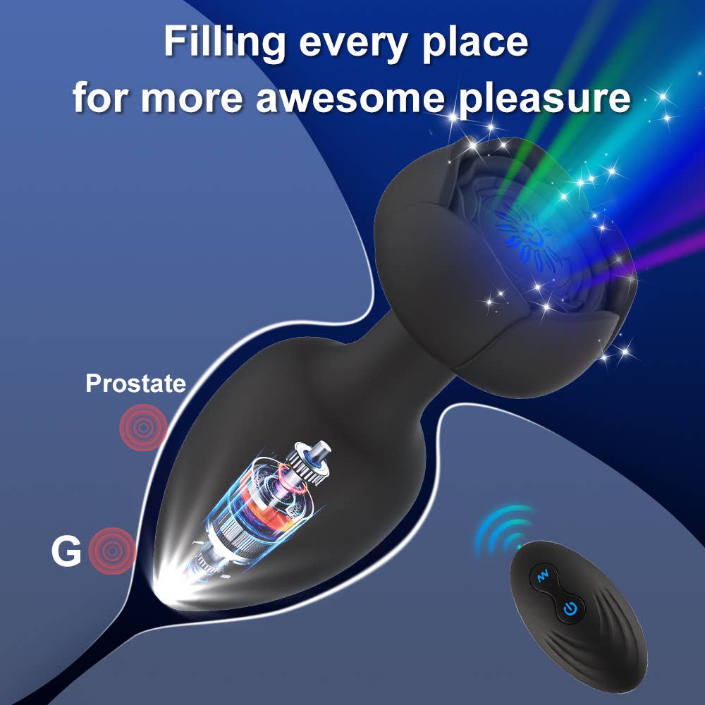 Tourtiwi - Wholesale Sex Toy - Anal Rose Luminous Butt Plug Vibrating Masturbator Sex Toys3