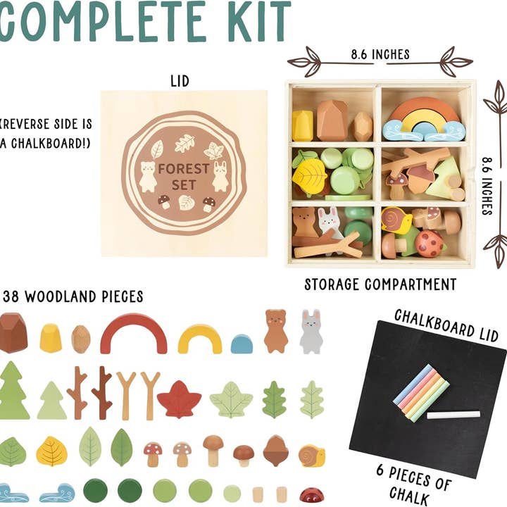 Spirit 'N Sprout - Wholesale Toy Set - Kids - Wooden Forest Sensory Bin Accessories - Montessori Toddler Toys - Wooden Stacking Blocks