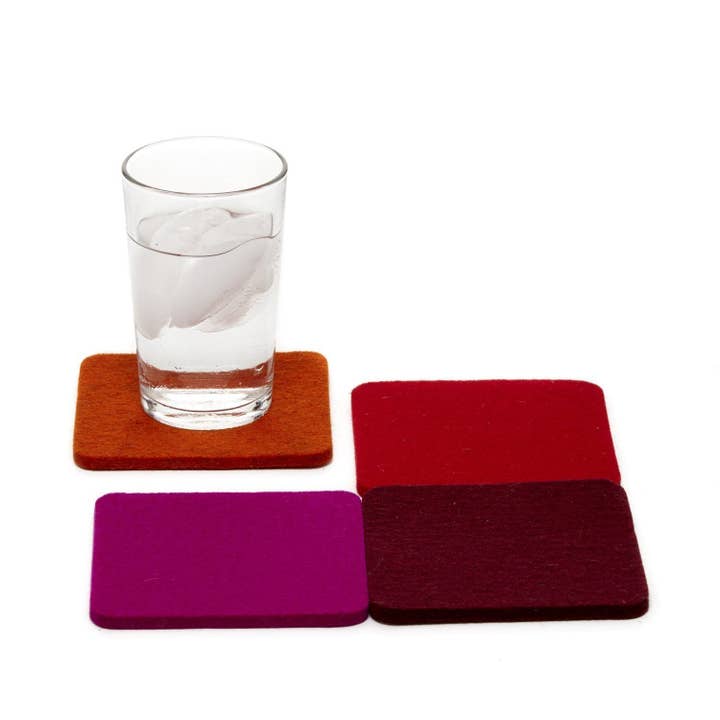 Bierfilzl Merino Wool Felt Square Coaster 4 Pack Bordeaux for wholesale on Faire1