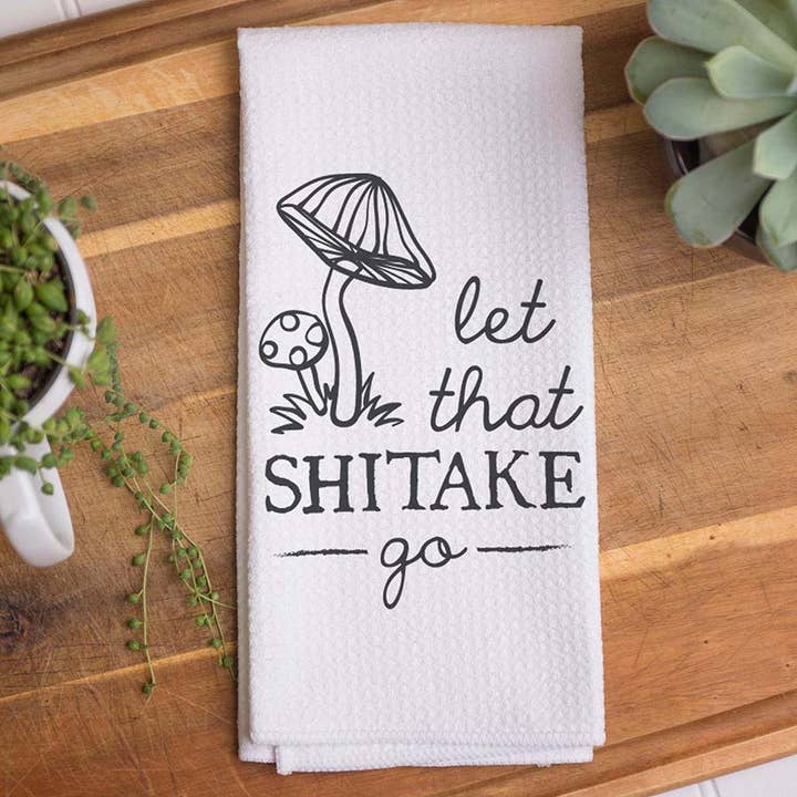 Canary Road - Wholesale Tea Towel - Let That Shitake Go Towel, Mushshroom Dish Towel