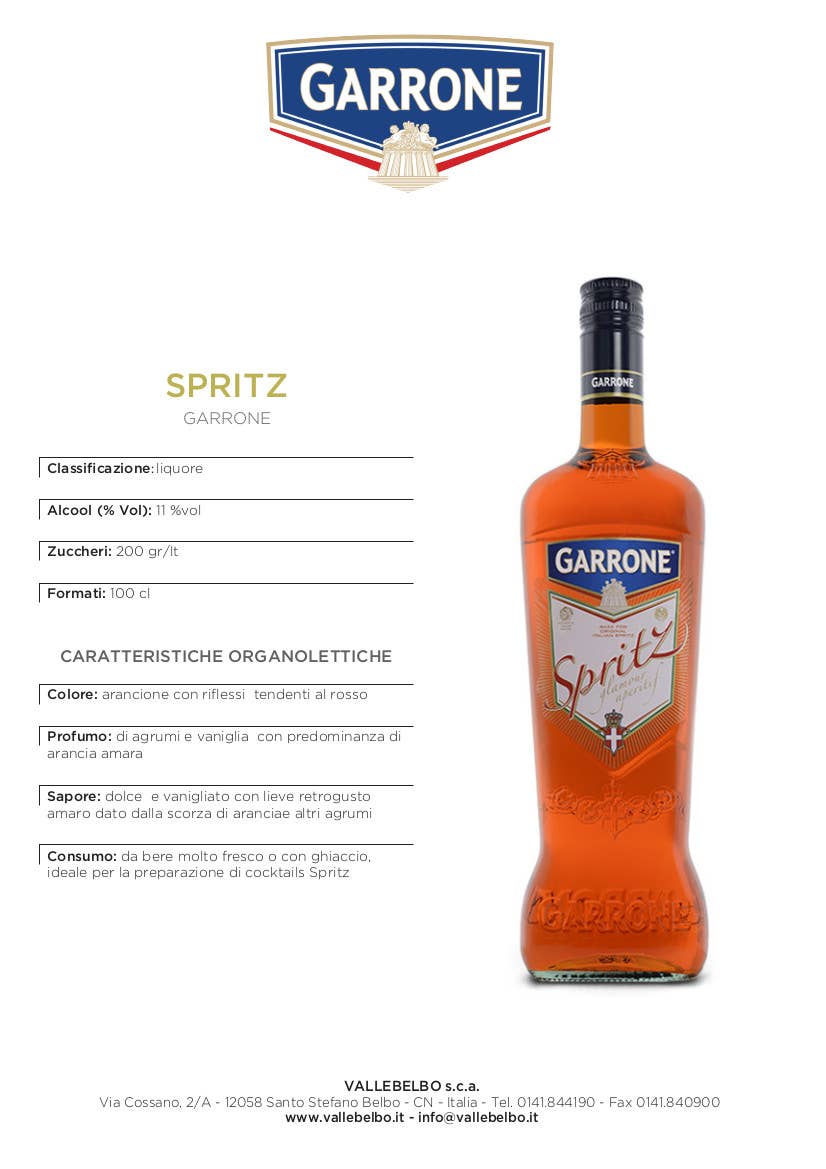 Metina SAS – Licor por atacado – Garrone Spritz 100 cl2