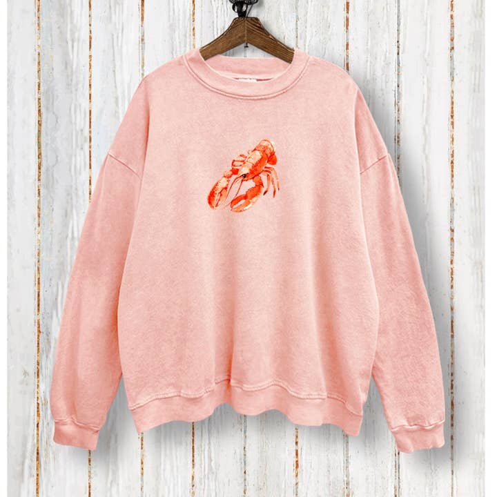 SWD385-P7199 FELPA GRAFICA ROSSO GAMBERO LAVATA MINERALMENTE per la vendita all'ingrosso da parte di VINTAGE POINT USA