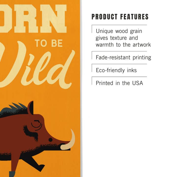 Lantern Press - Wholesale Wood Wall Art - WOOD SIGN ART Hog, Born to be Wild, Geometric2