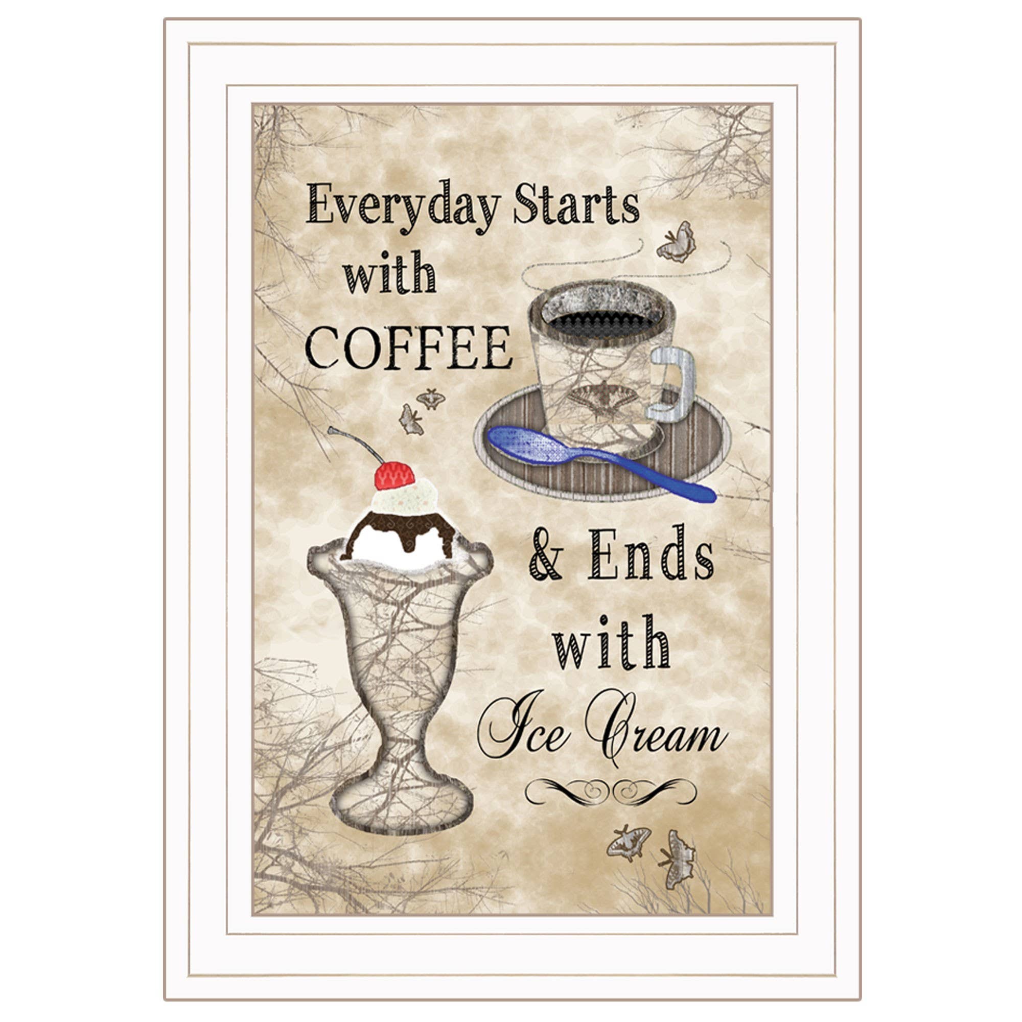 HomeRoots - Wholesale Art Print - Everyday Starts With Coffee White Framed Print Wall Art0