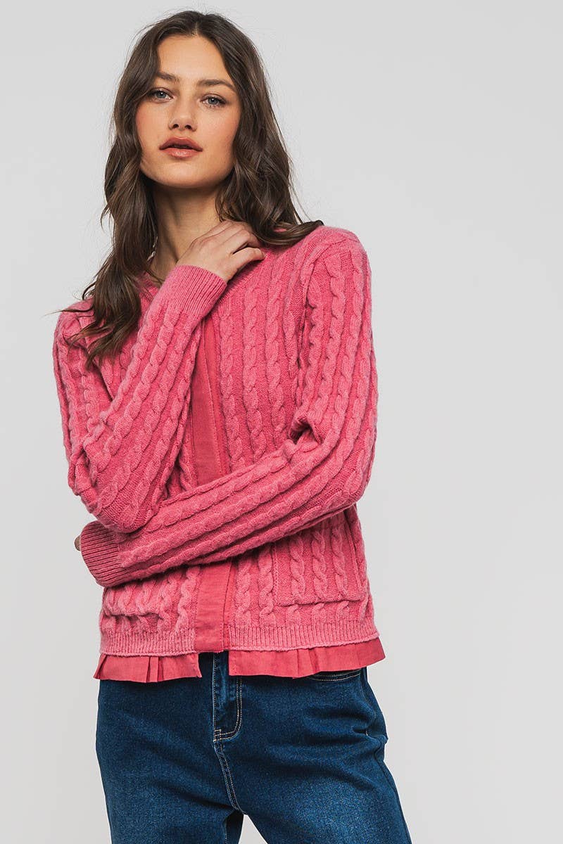 Urban Daizy - Wholesale Cardigan - Women's - Cable Knit Snap Front Ribbed Trim Long Sleeve Sweater19