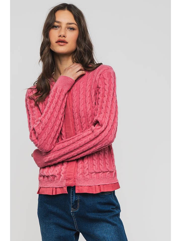 Urban Daizy - Wholesale Cardigan - Women's - Cable Knit Snap Front Ribbed Trim Long Sleeve Sweater19