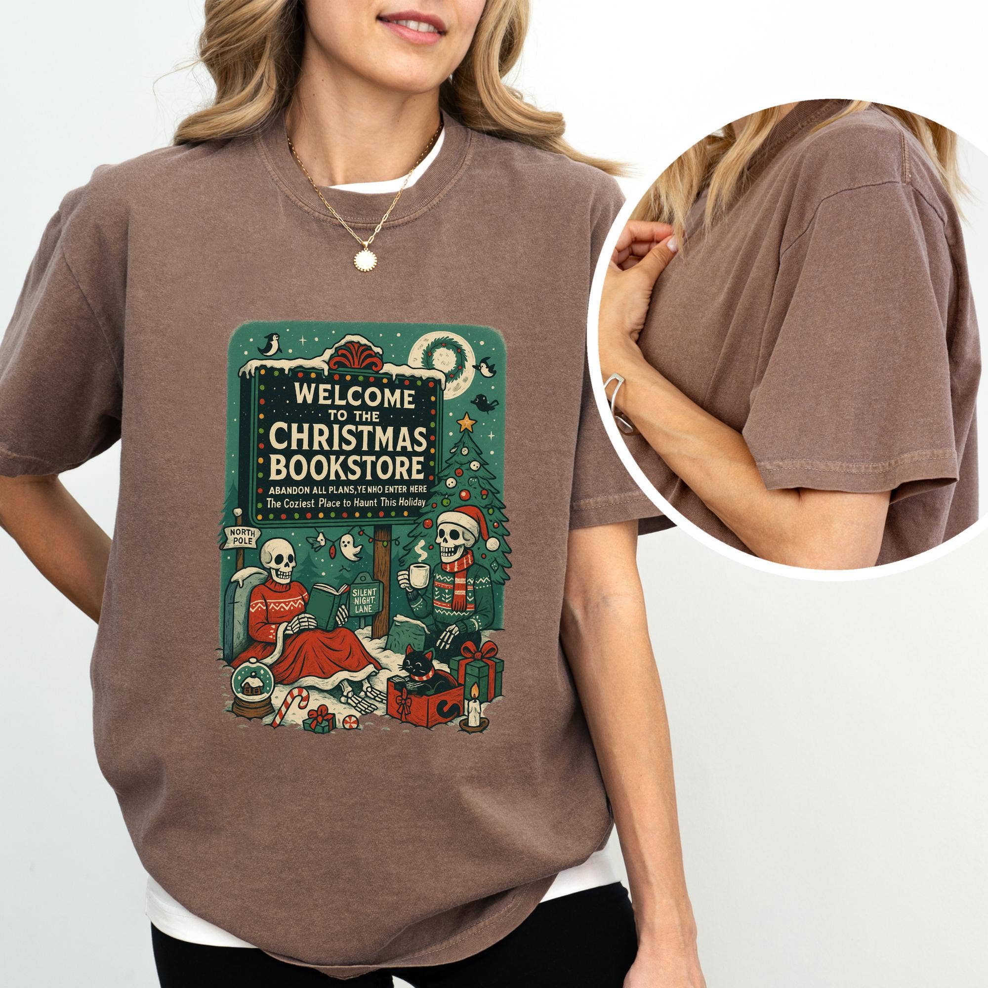 Glaime - Wholesale T-Shirt (Graphic) - Women's - Comfort Colors Christmas Shirt, Christmas Bookstore Sweater2