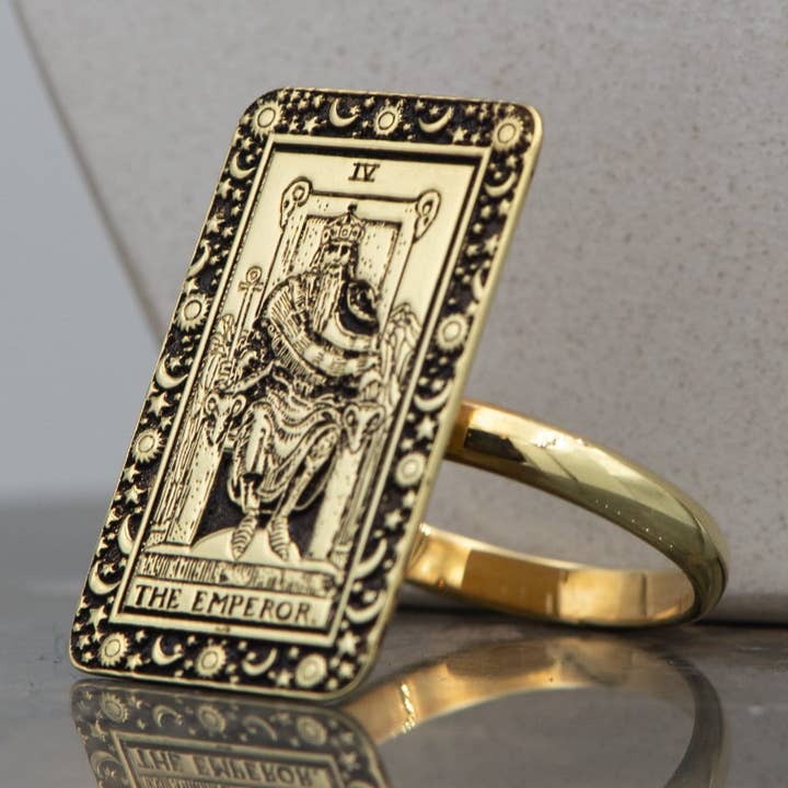 The Emperor Tarotkaart met gegraveerde 925 sterling zilveren band voor wholesale door DreamedBy