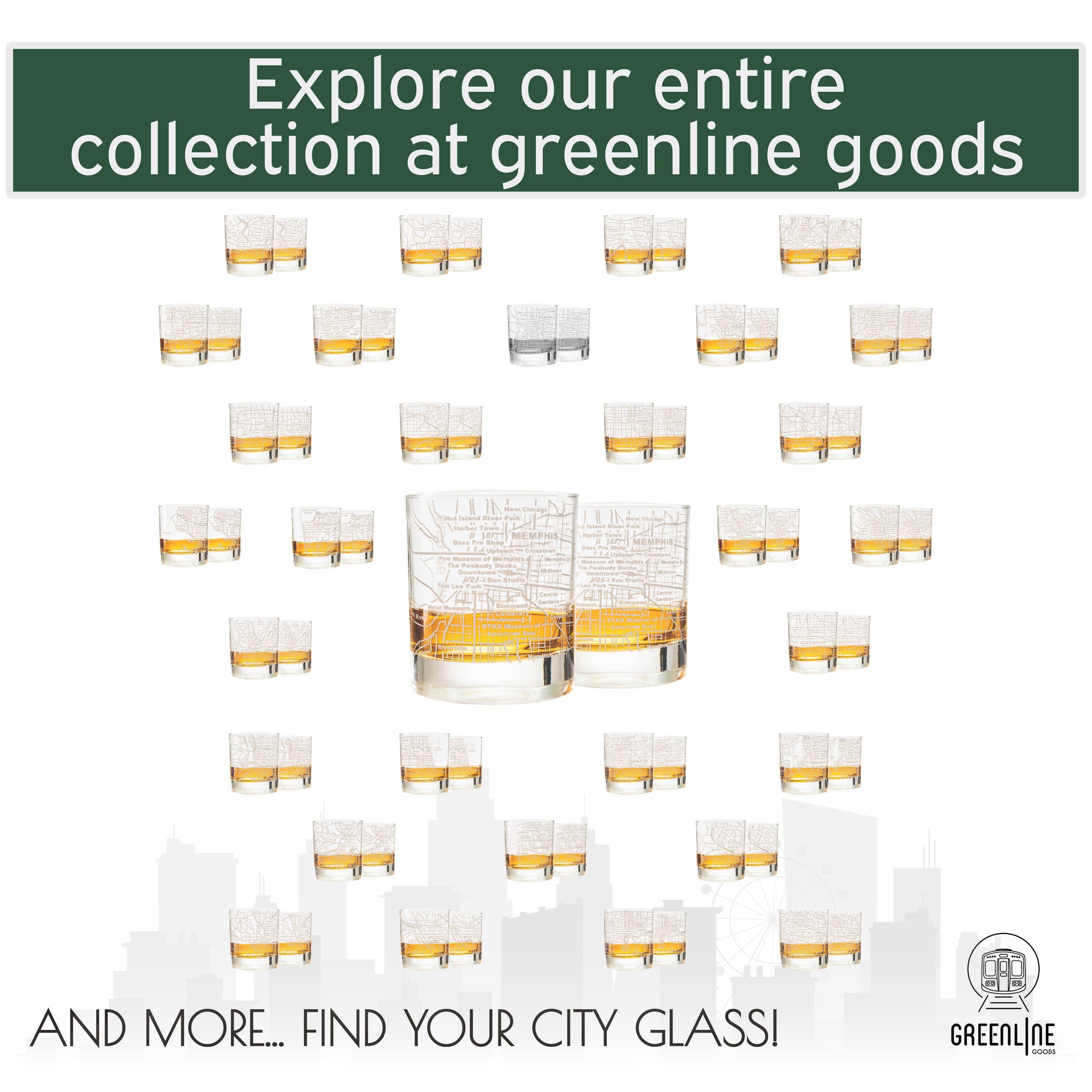 Greenline Goods - Wholesale Cocktail/Liquor Glass - Memphis Etched Street Grid Whiskey Glasses8