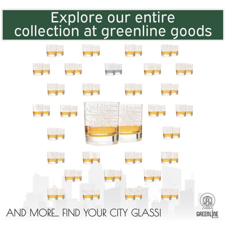 Greenline Goods - Wholesale Cocktail/Liquor Glass - Memphis Etched Street Grid Whiskey Glasses8