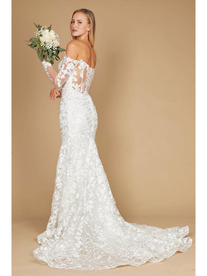 White Lace Long Off Shoulder Mermaid Wedding Dress Wholesale for wholesale on Faire5