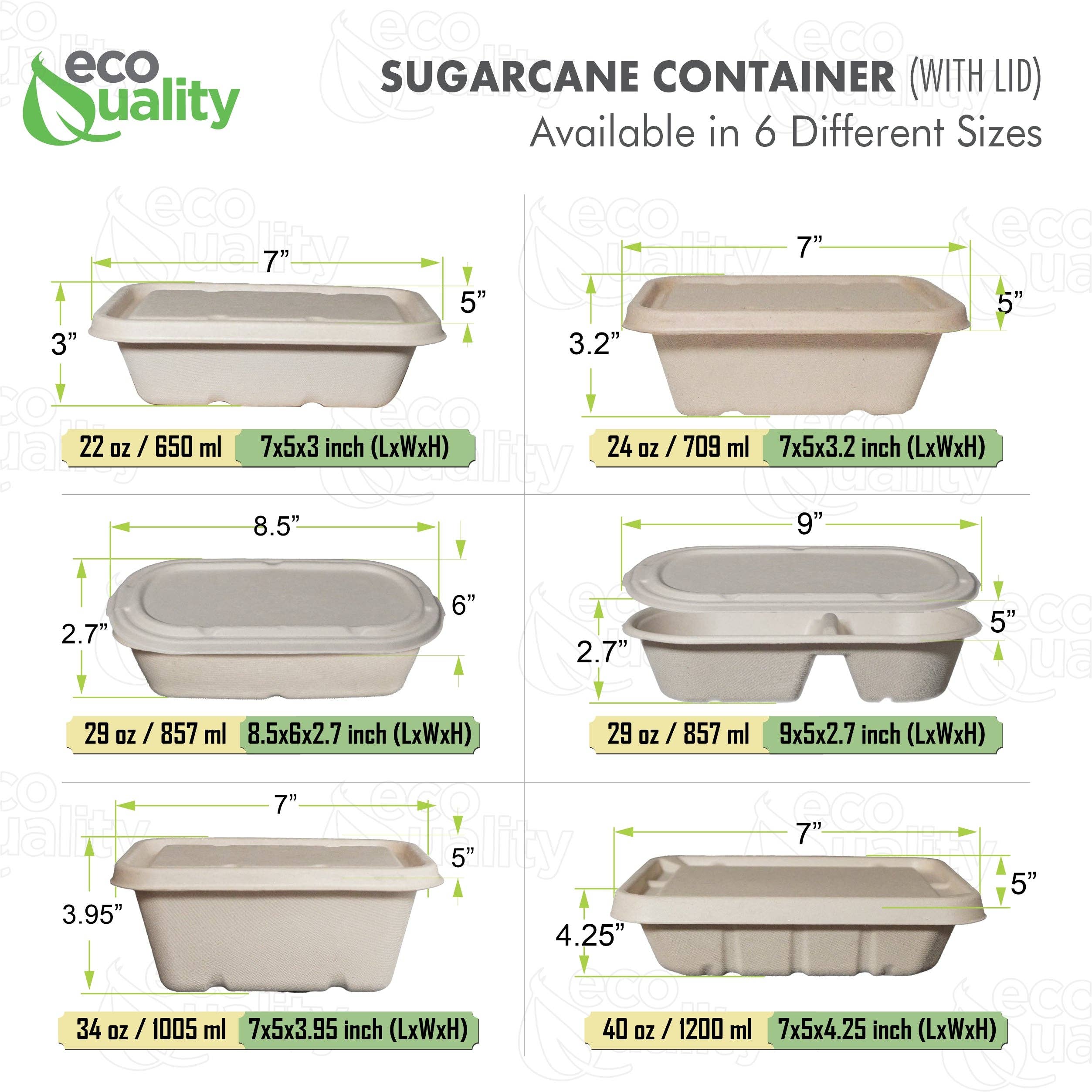 EcoQuality - Wholesale Food storage container - 34oz Sugarcane Fiber Bowl with Sugarcane Lid Compostable Disposable Oblong Food Prep Storage1