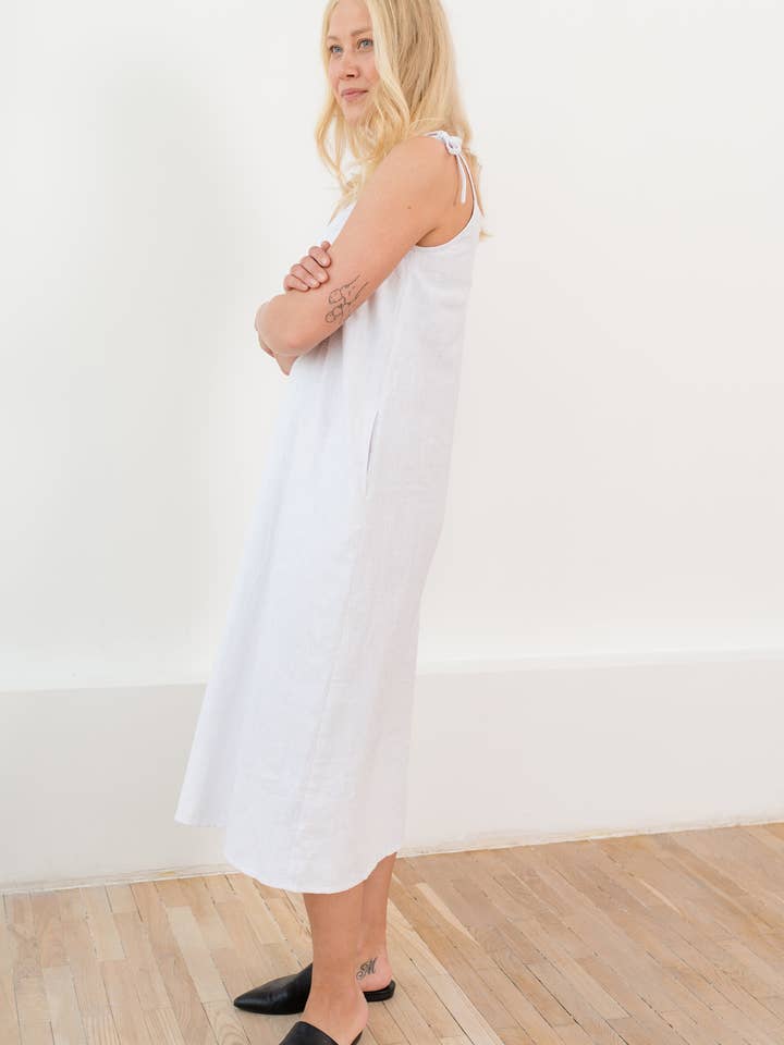 Vestido de Linho Branco, Vestido de Verão, Vestido Tanque de Linho, Linho por atacado de LeMuse