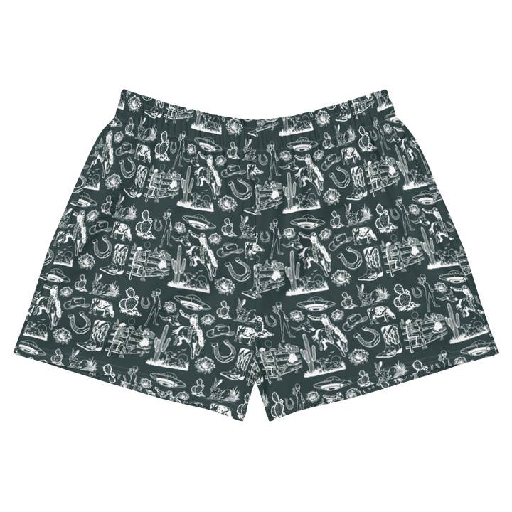 Shorts de sport Wild Ride : Broncs, UFOs et Cactus Skies pour la vente par Texas Eclipse Outfitters