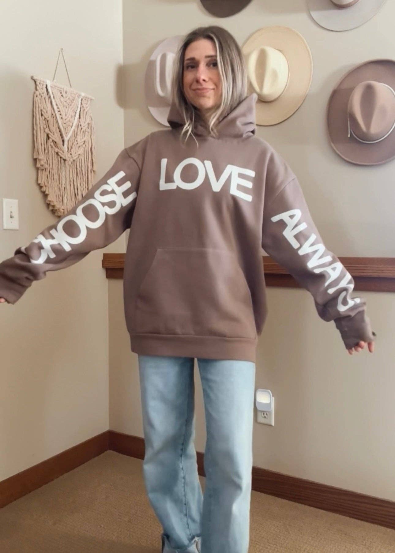Ruth Artistry & Decor LLC - Wholesale Hoodie - Women's - Choose Love Inspirational Uplifting Sweatshirt - Mocha2