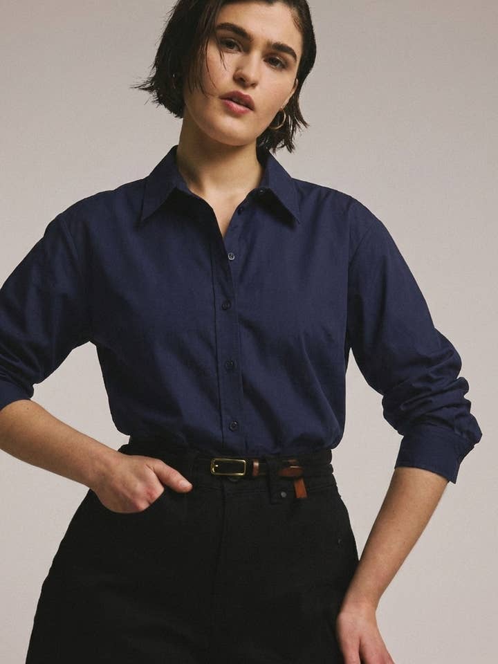 The Artist Poplin Shirt - Navy for wholesale by Universal Standard