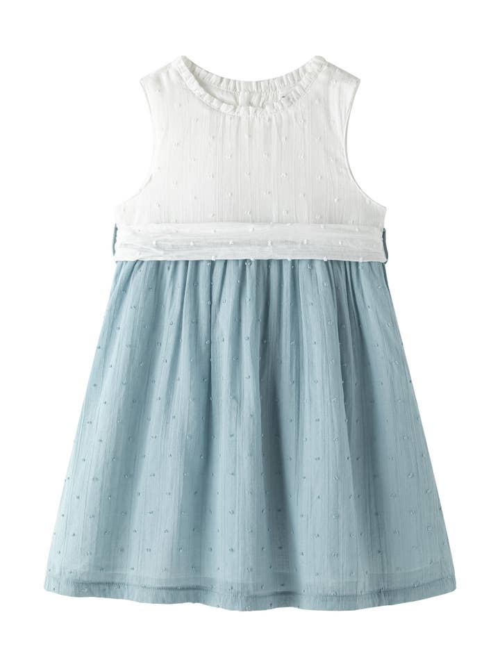 Robe de cérémonie fille 3-9A bleu et blanc plumetis JGV96705 pour la vente par Newness Kids