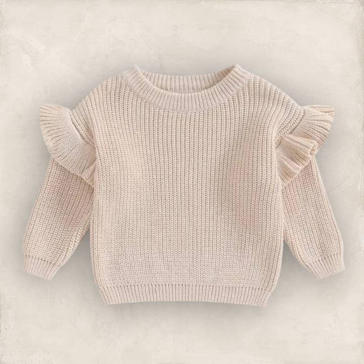 Willow Ruffle Knit Sweater - Beige for wholesale by Bodoke Kids Boutique