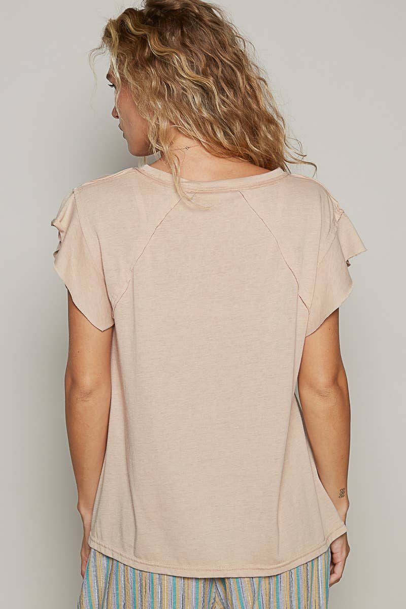 Pol Clothing - Wholesale T-Shirt - Women's - V-neck ruffle short sleeve solid basic cotton top12