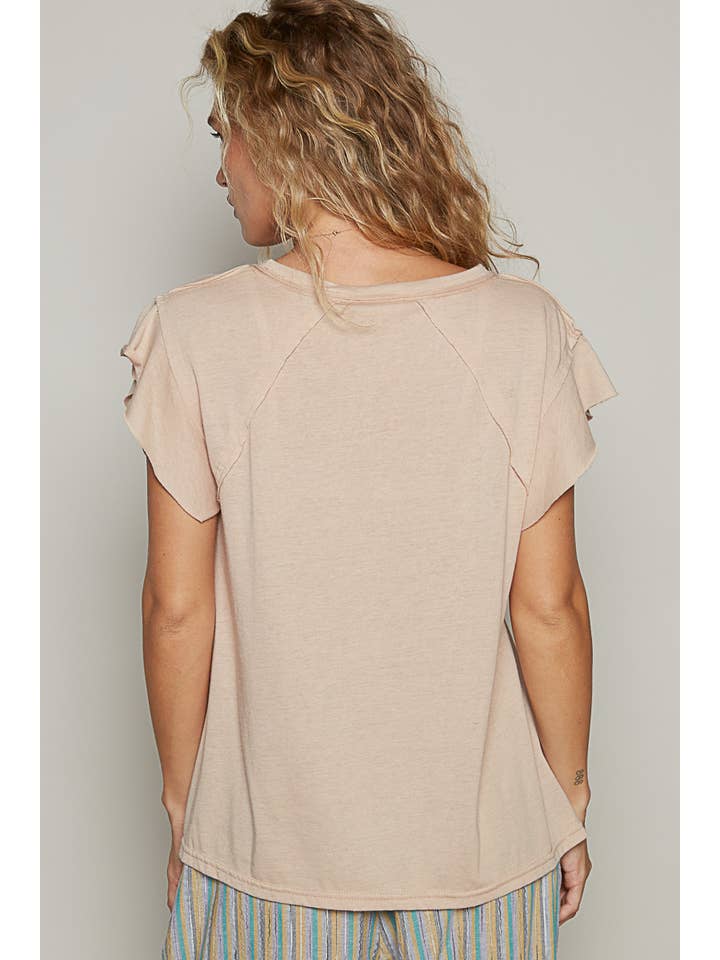 Pol Clothing - Wholesale T-Shirt - Women's - V-neck ruffle short sleeve solid basic cotton top12