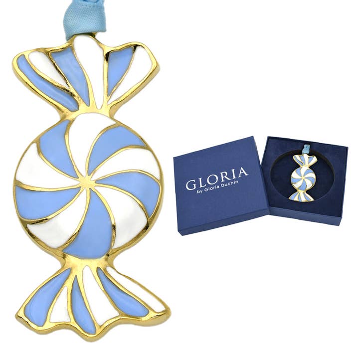 14kt Gold Plate Light Blue Minimalist Christmas Ornament for wholesale by Gloria Duchin