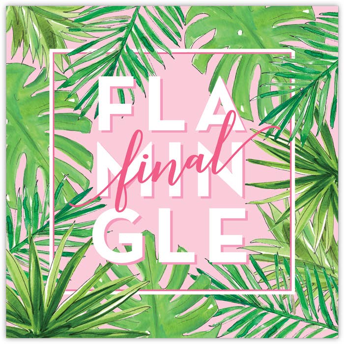 Set de table carré Final Flamingle Palms peint à la main pour la vente par RosanneBeck Collections