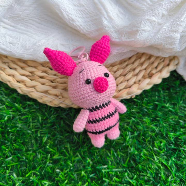 Crochet Pink Pig Car Hanging Accessories, Crochet Animal for wholesale by TOMOPOD LLC