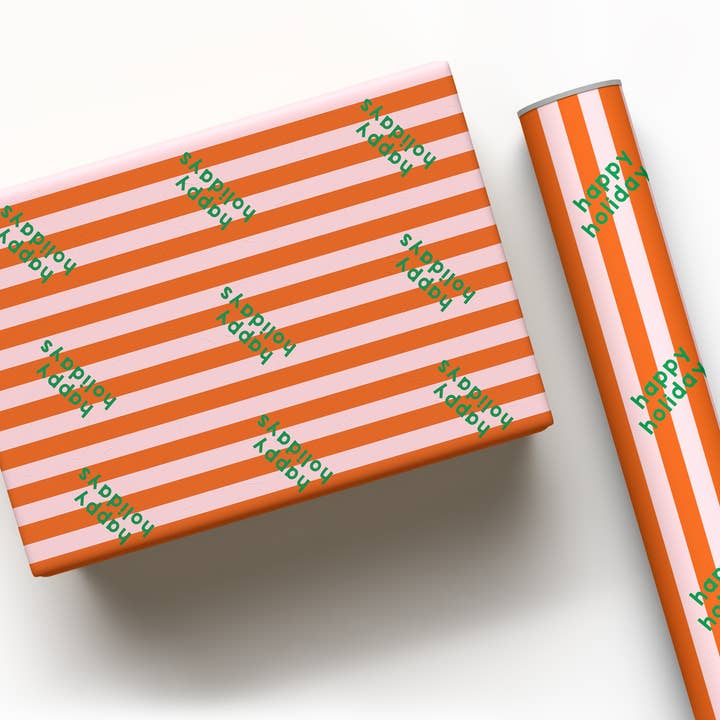 Maddison Ball Creative - Wholesale Flat Wrap - Orange and Blush Happy Holidays Christmas Gift Wrap4