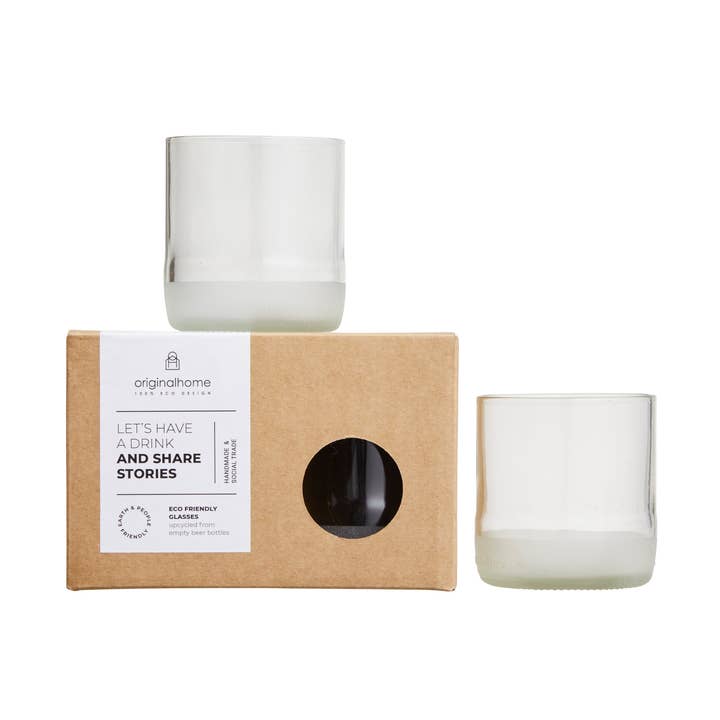 Upcycled Beer Bottle Glasses Clear Medium - S2 for wholesale by Originalhome