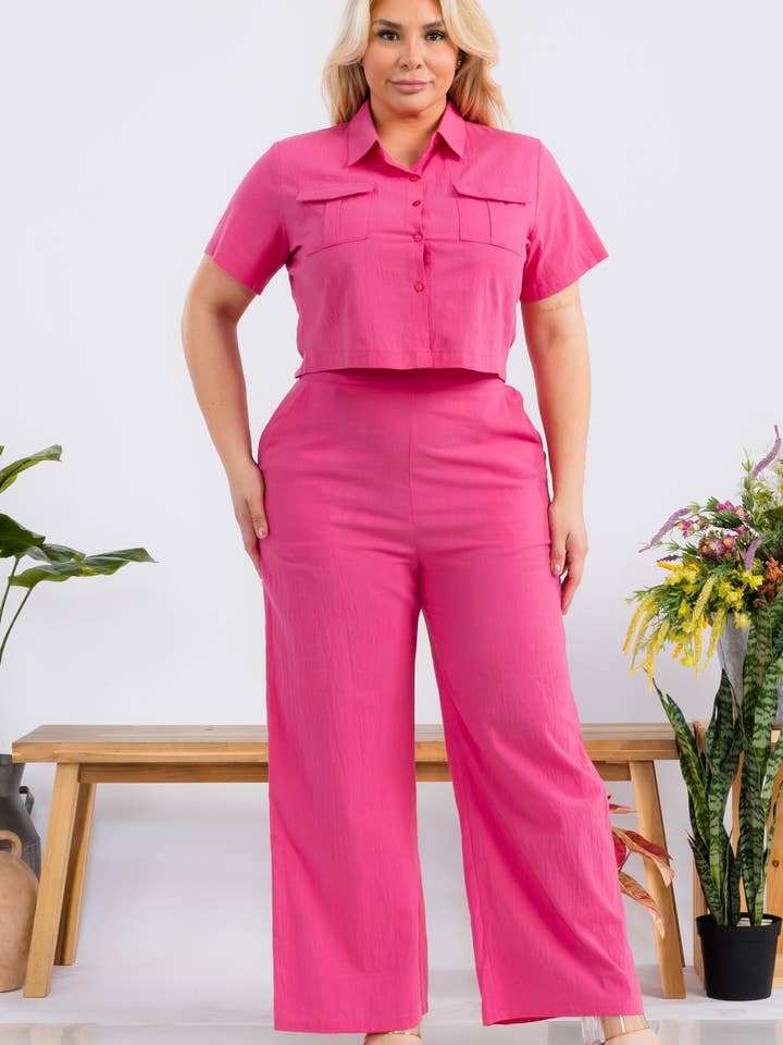 Plusstorlek Dam Solid Linne Set för wholesale av Fashion Space