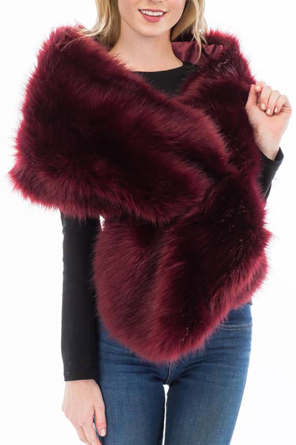 Cap Zone - Wholesale Scarf - Women's - Luxury Faux Fur Satin Lined Stole Shawl Scarf17