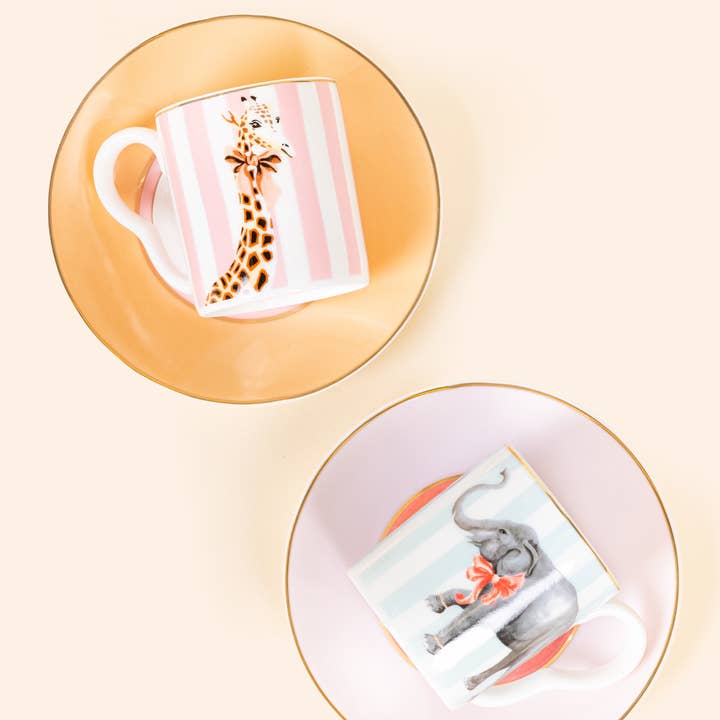 Yvonne Ellen - Wholesale Coffee/Tea Cup - Yvonne Ellen Animal Espresso Cup & Saucers, Set of 2