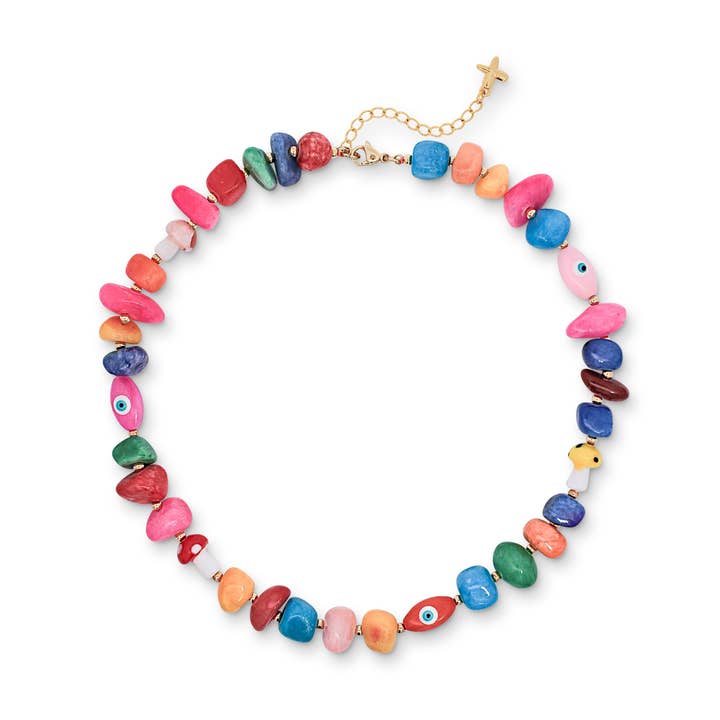 Multicoloured Rainbow Natural Stone Beaded Charm Necklace for wholesale by XUXA