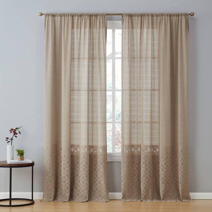 Monaco Macrame Lace Sheer Rod Pocket Curtain Panels for wholesale by HLC.me