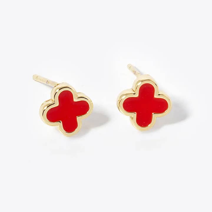 Wild Honey - Wholesale Stud/Post Earrings - 18K Gold Dipped Enamel Quatrefoil Sterling Silver Earrings